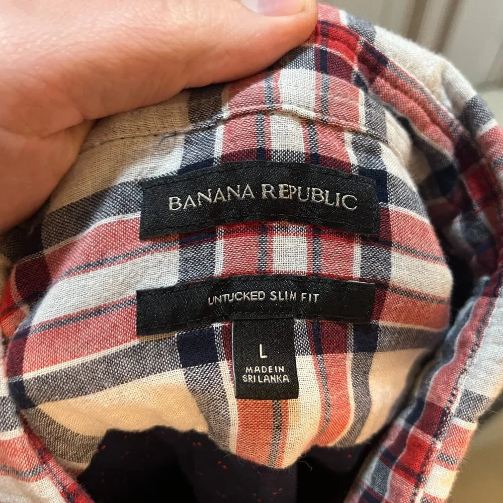Banana Republic Men’s Gray Red Blue Flannel Shirt 🍂 Untucked Slim Fit Large L